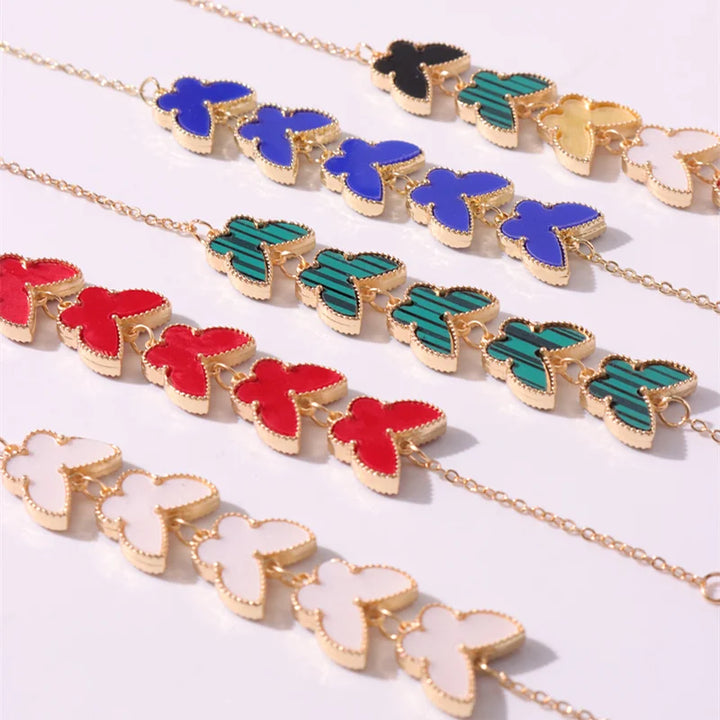 HUANZHI Colorful Butterfly Flower Heart Bracelet for Women Girl Link Chain Adjustable Double Sided Party Charm Jewelry Wholesale
