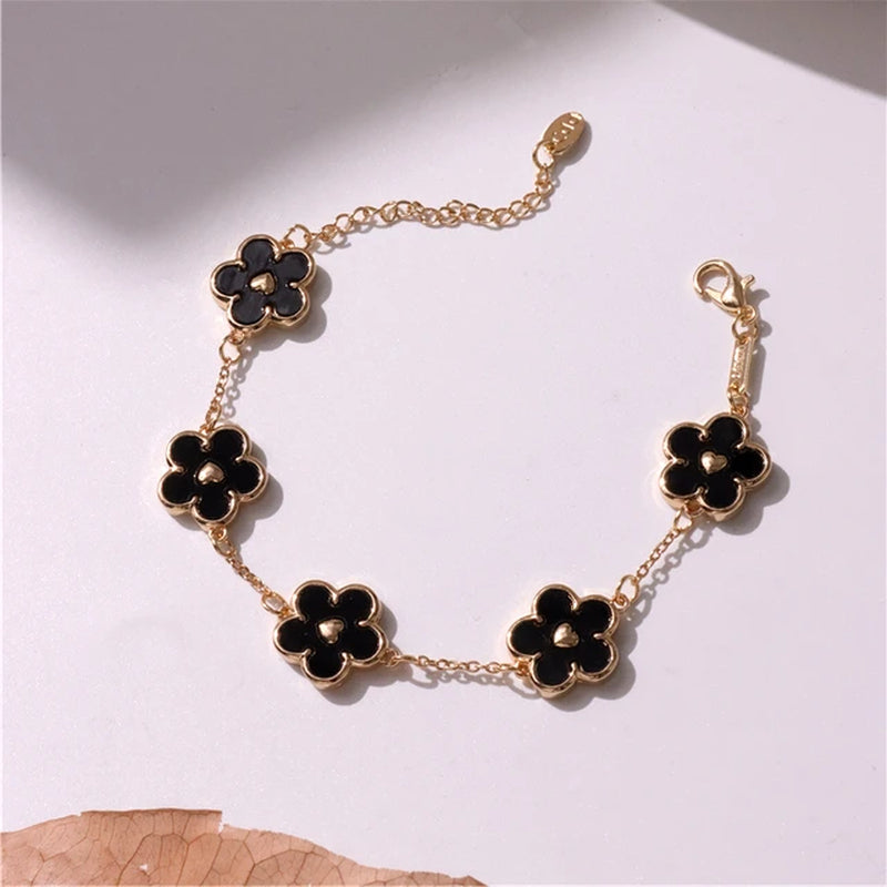 HUANZHI Colorful Butterfly Flower Heart Bracelet for Women Girl Link Chain Adjustable Double Sided Party Charm Jewelry Wholesale