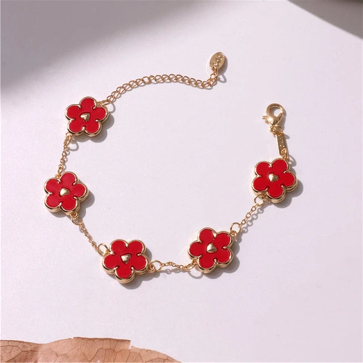 HUANZHI Colorful Butterfly Flower Heart Bracelet for Women Girl Link Chain Adjustable Double Sided Party Charm Jewelry Wholesale