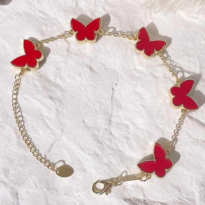 HUANZHI Colorful Butterfly Flower Heart Bracelet for Women Girl Link Chain Adjustable Double Sided Party Charm Jewelry Wholesale