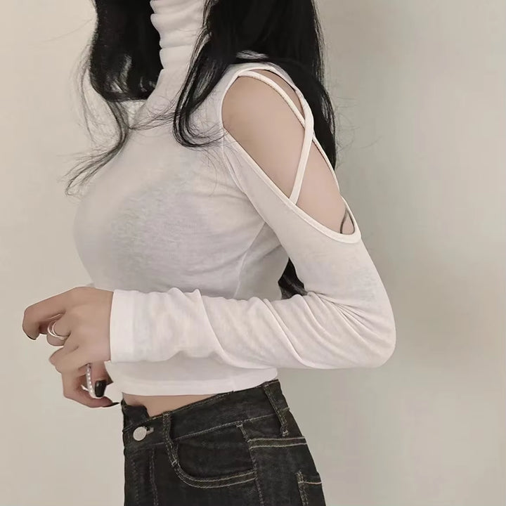 Uma Shoulder Cutout Turtleneck Top