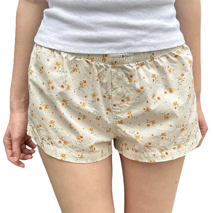 Y2K Shorts Women Fairycore Clothing Floral/Plaid Print Elastic Low Waist Lounge Boxers Shorts Hot Pants Streetwear